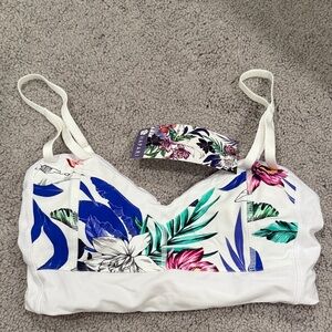 Hapari White Floral Bralette Bikini Top with Blue, Green & Pink Accents